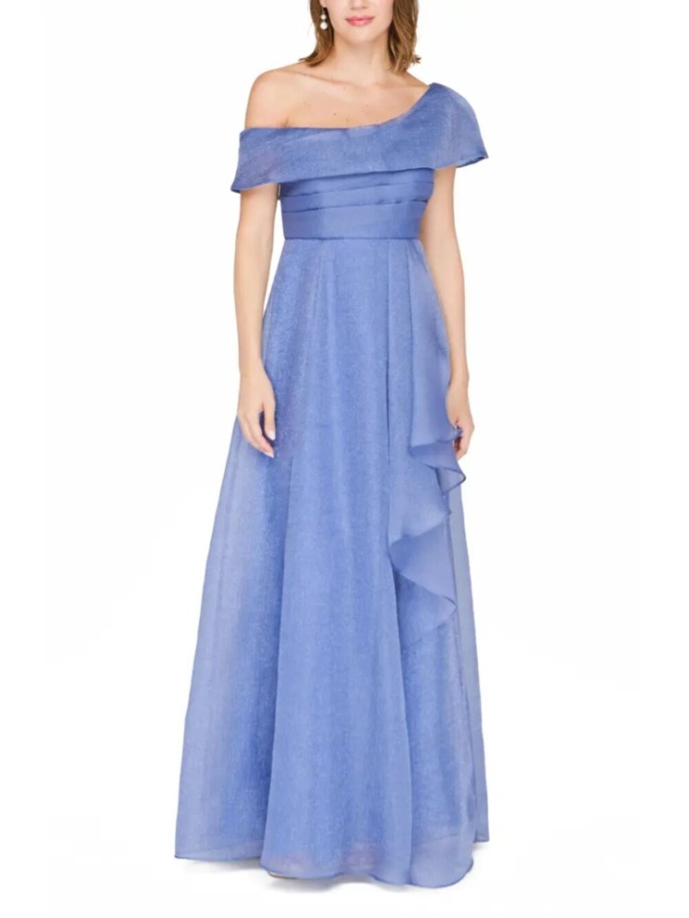 JS Collections Evangeline One-Shoulder Organza Gown Azure Blue Formal Sz 14 NWT